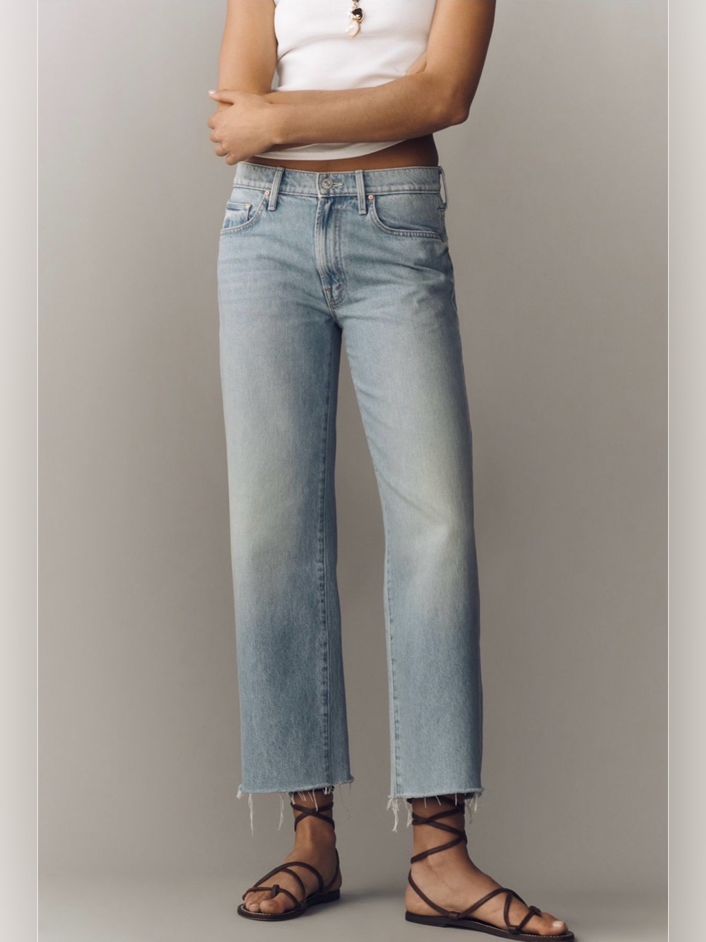 MOTHER Rambler Ankle Zip Straight Leg Fray Jean NWT